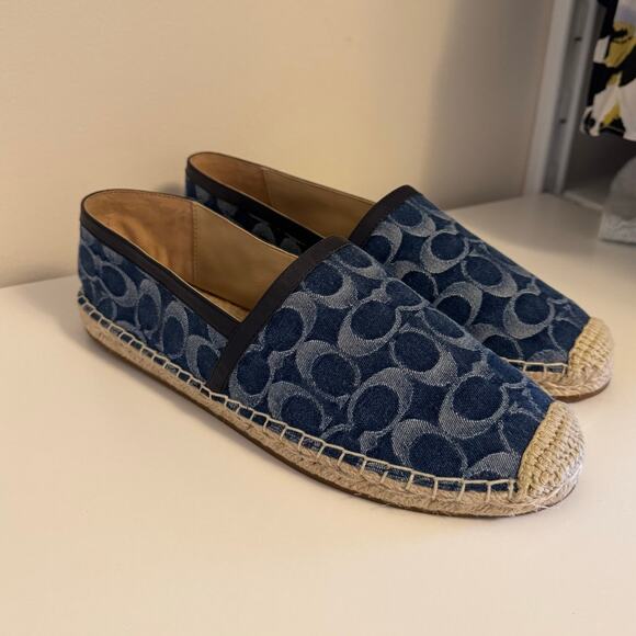COACH Collins Denim Espadrille Flat Midnight Navy Size 10 - Picture 6 of 13